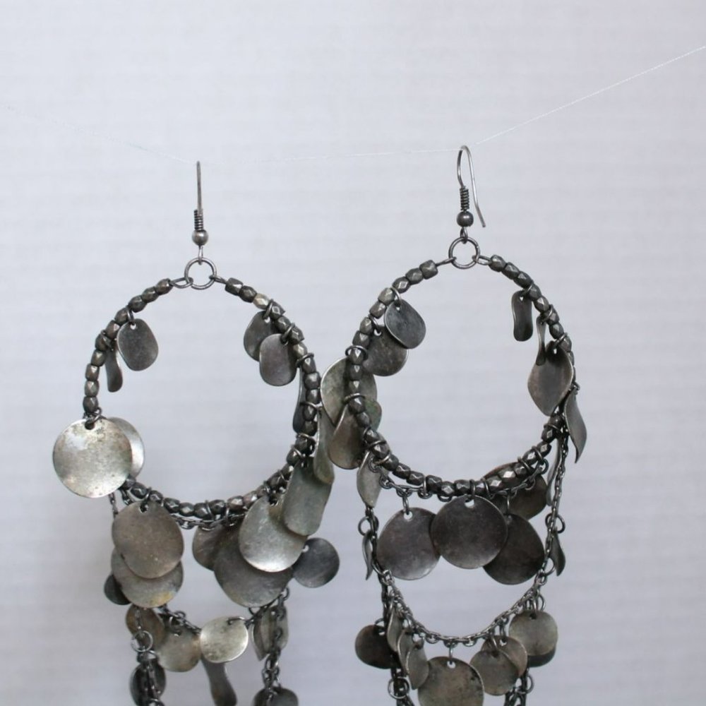 Silver Dangle Statement Earrings - Picture 5 of 8